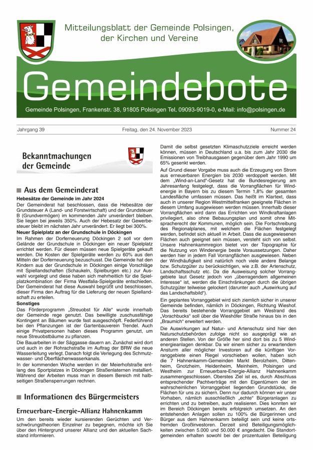 Polsingen - Der Gemeindebote Titelblatt 24/2023
