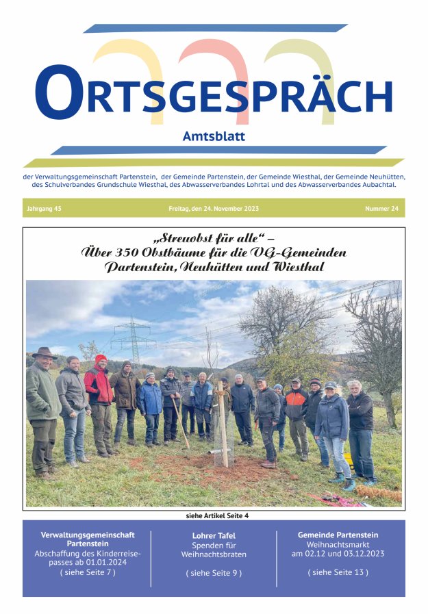 Ortsgespräch - Amtsblatt der VG Partenstein und ihrer Körperschaften Titelblatt 24/2023
