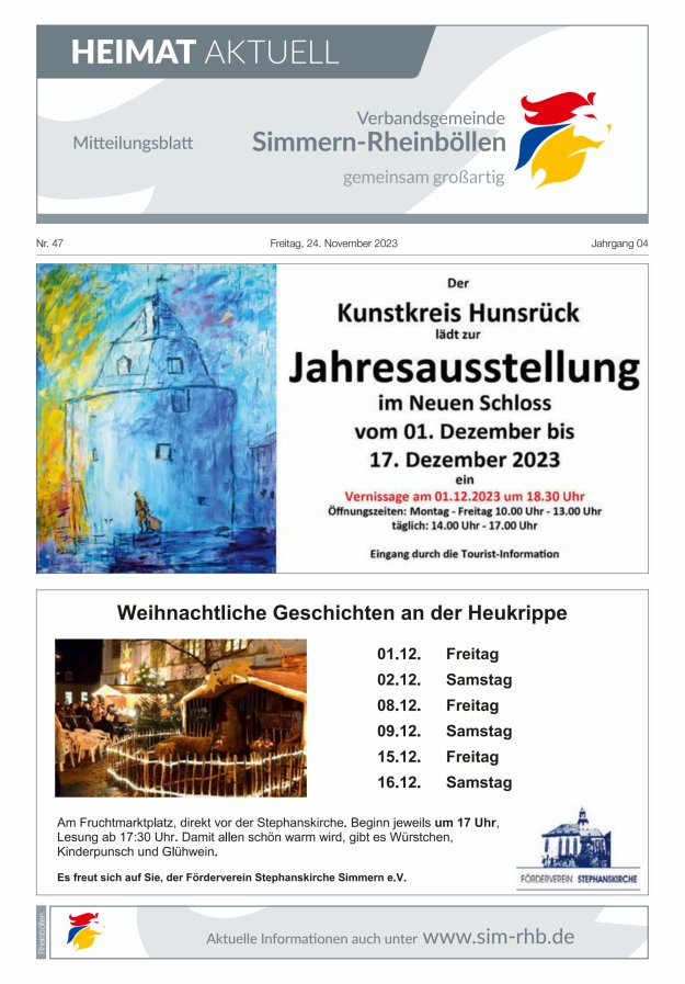Heimat Aktuell Mitteilungsblatt der VG Simmern-Rheinböllen-Ausg Rheinböllen Titelblatt 47/2023
