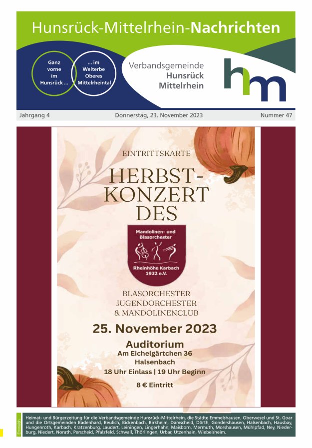 Hunsrück-Mittelrhein Nachrichten Ausgabe Emmelshausen Titelblatt 47/2023
