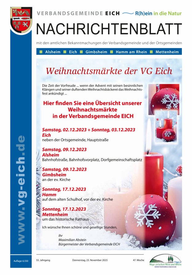 Nachrichtenblatt der VG Eich Titelblatt 47/2023