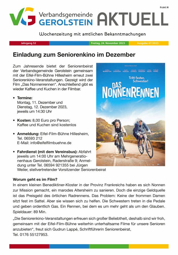 Verbandsgemeinde Gerolstein aktuell Titelblatt 47/2023