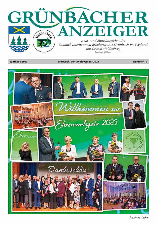 Grünbacher Anzeiger - Amts- und Mitteilungsblatt Titelblatt 12/2023
