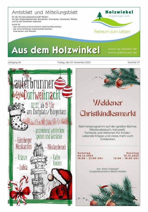 Aus dem Holzwinkel Amtsblatt u Mitteilungsblatt f VG Welden u GemAdelsried Titelblatt 47/2023