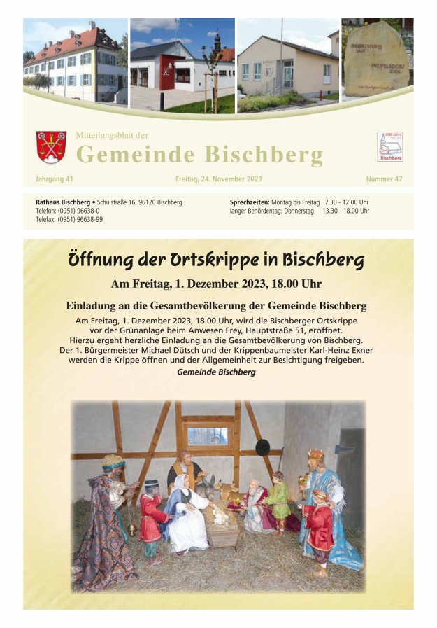 Mitteilungsblatt der Gemeinde Bischberg Titelblatt 47/2023