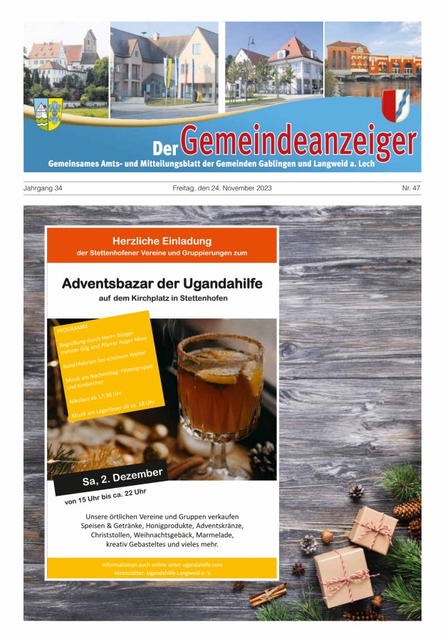 Der Gemeindeanzeiger - Gablingen Langweid Titelblatt 47/2023