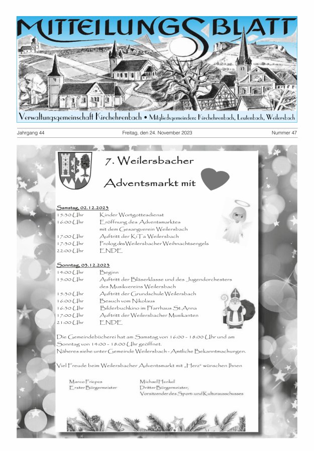 Mitteilungsblatt Verwaltungsgemeinschaft Kirchehrenbach Titelblatt 47/2023