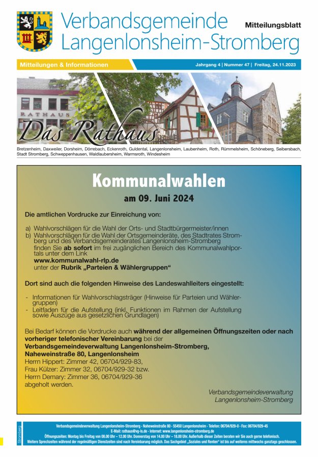 Das Rathaus - MTB d VG Langenlonsheim-Stromberg  Titelblatt 47/2023