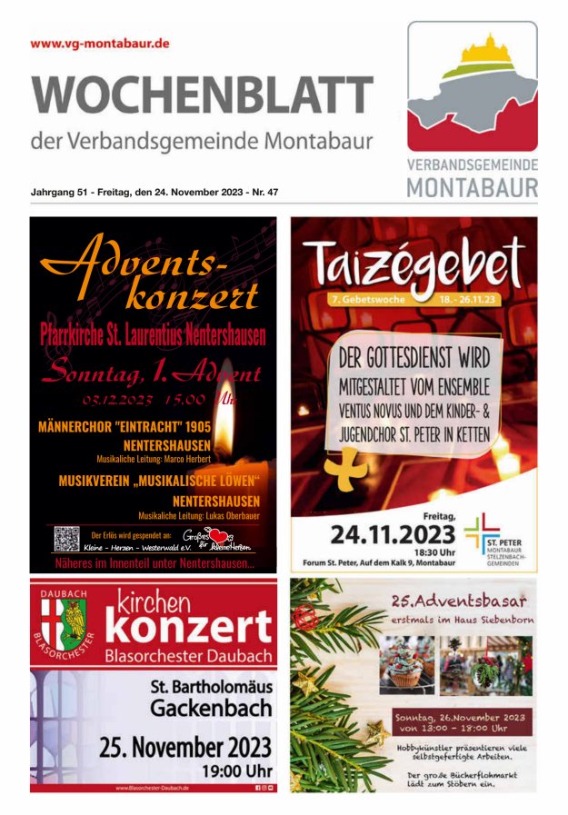 Wochenblatt der Verbandsgemeinde Montabaur Titelblatt 47/2023