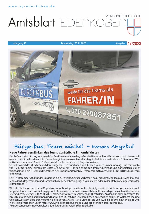 Amtsblatt VG Edenkoben Titelblatt 47/2023