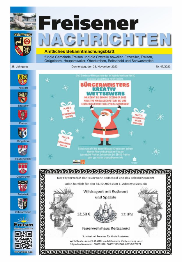 Freisener Nachrichten Titelblatt 47/2023