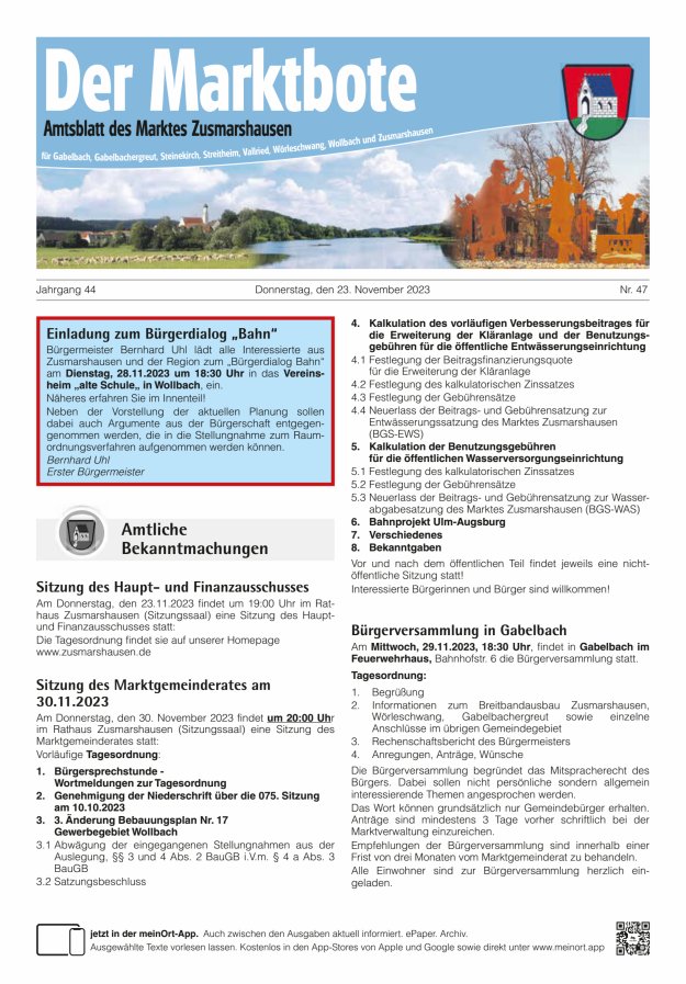 Zusmarshausen - Der Marktbote Titelblatt 47/2023