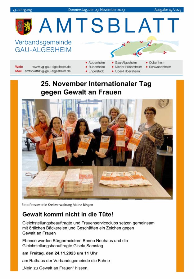 Amtsblatt der VG Gau-Algesheim Titelblatt 47/2023