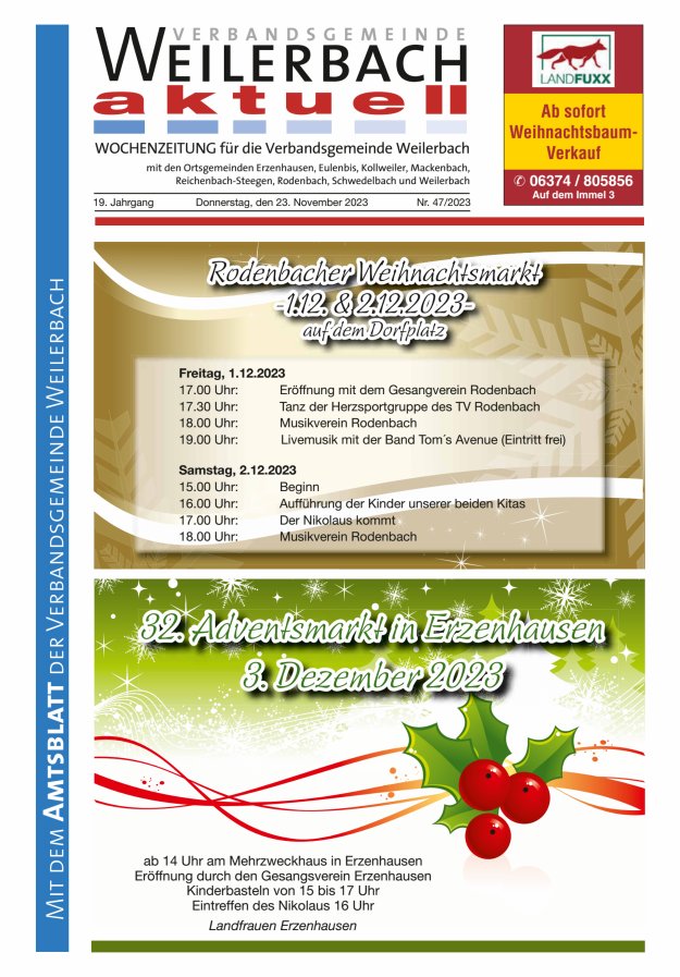 Verbandsgemeinde Weilerbach aktuell Titelblatt 47/2023