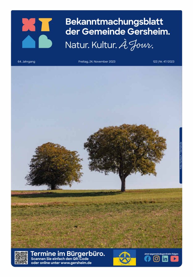 Bekanntmachungsblatt der Gemeinde Gersheim Titelblatt 47/2023