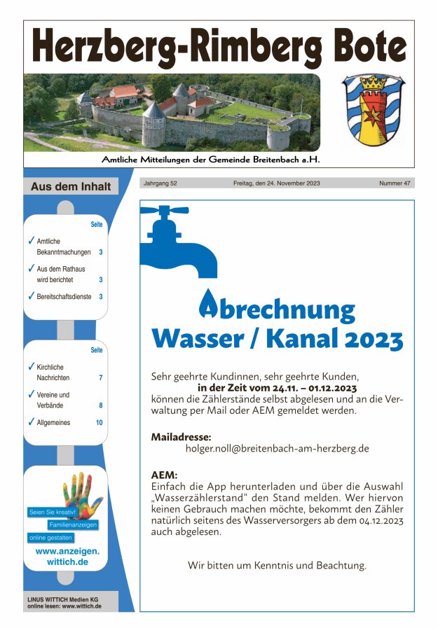 Herzberg-Rimberg Bote Titelblatt 47/2023