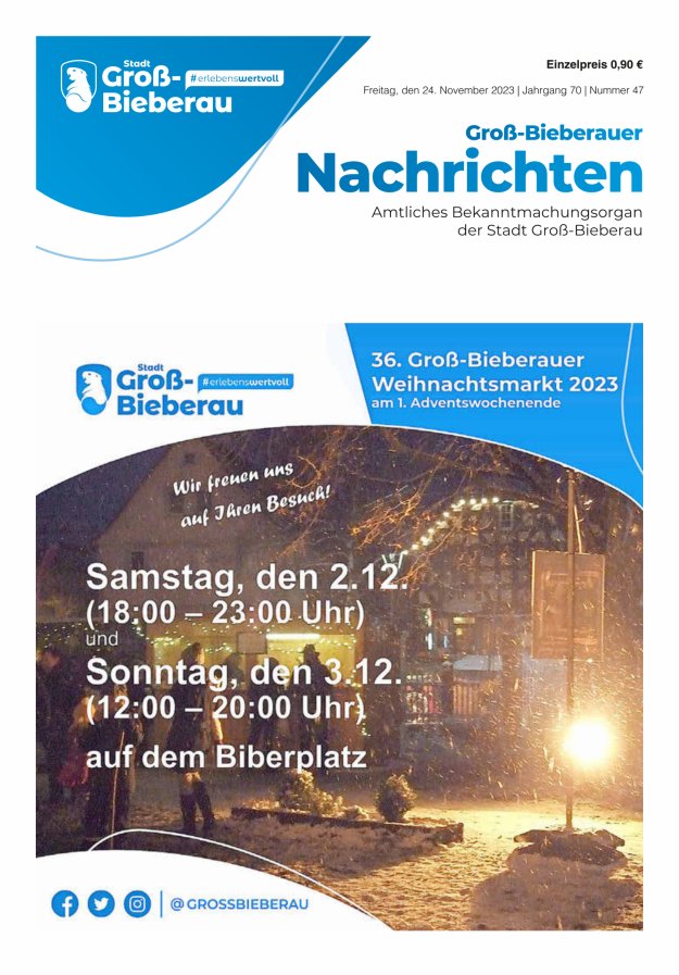 Groß-Bieberauer Nachrichten Titelblatt 47/2023