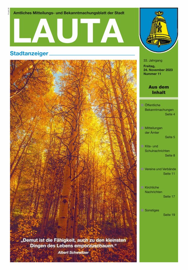Amtliches Mitteilungs- und Bekanntmachungsblatt der Stadt Lauta - Stadtanzeiger Titelblatt 11/2023