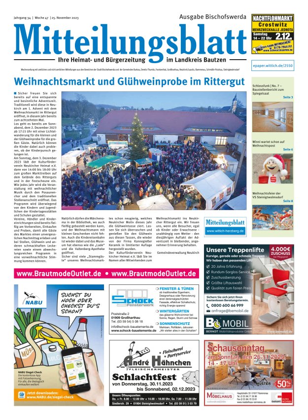 Mitteilungsblatt LK Bautzen Ausgabe Bischofswerda Titelblatt 46/2023