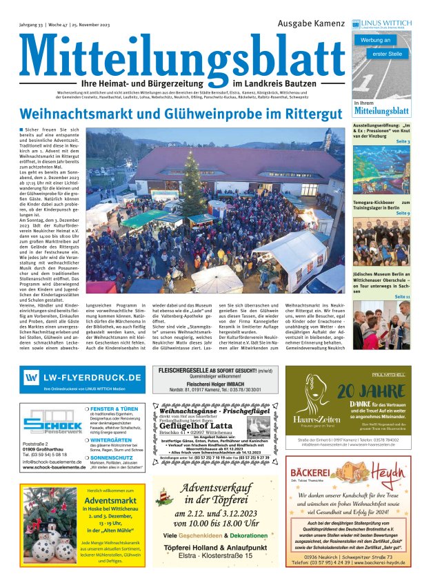 Mitteilungsblatt LK Bautzen Ausgabe Kamenz Titelblatt 46/2023