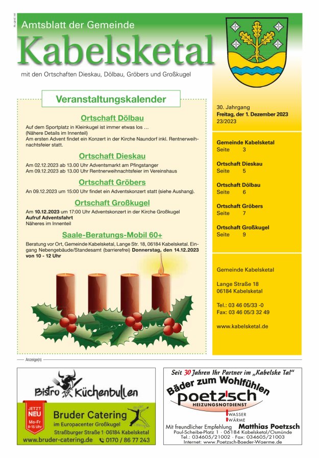 Amtsblatt der Gemeinde Kabelsketal mit den Ortsteilen Titelblatt 23/2023
