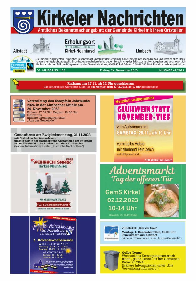 Kirkeler Nachrichten Titelblatt 47/2023
