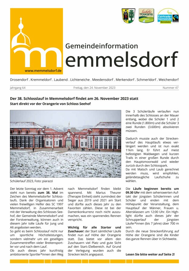 Mitteilungsblatt der Gemeinde Memmelsdorf Titelblatt 47/2023