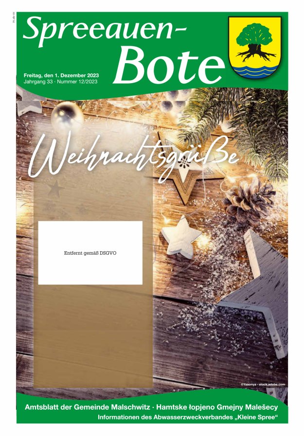 Spreeauen-Bote - Amtsblatt der Gemeinde Malschwitz Titelblatt 12/2023