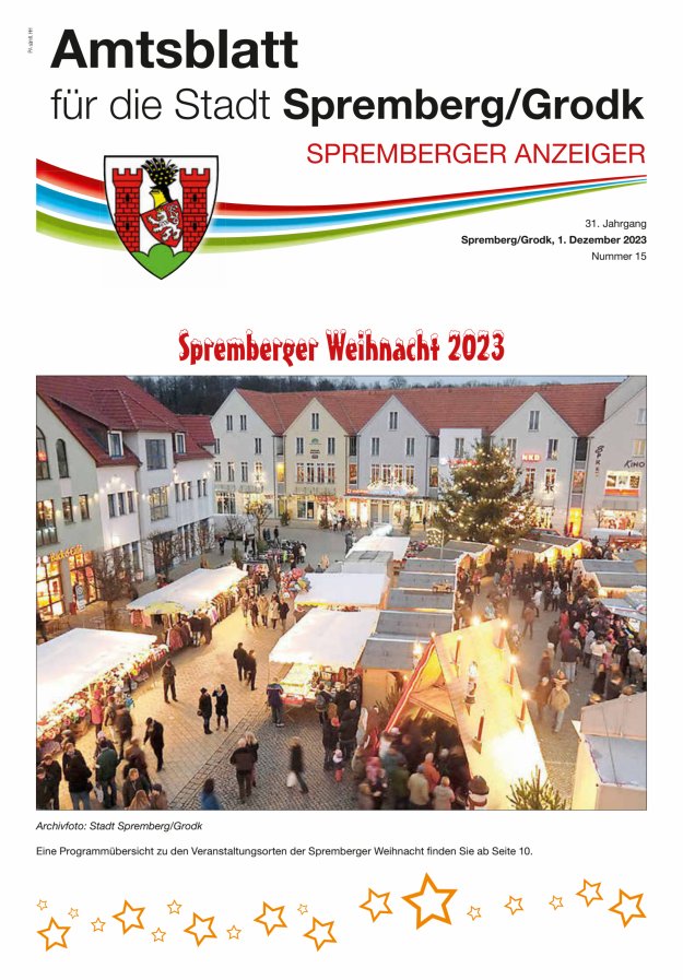 Amtsblatt für die Stadt Spremberg/Grodk – Spremberger Anzeiger Titelblatt 15/2023