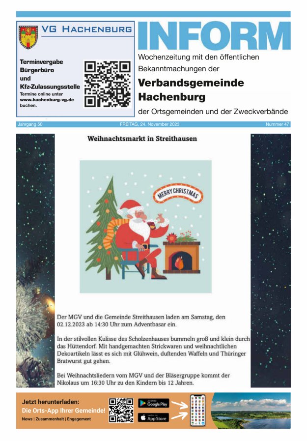 INFORM - Wochenzeitung der Verbandsgemeinde Hachenburg Titelblatt 47/2023