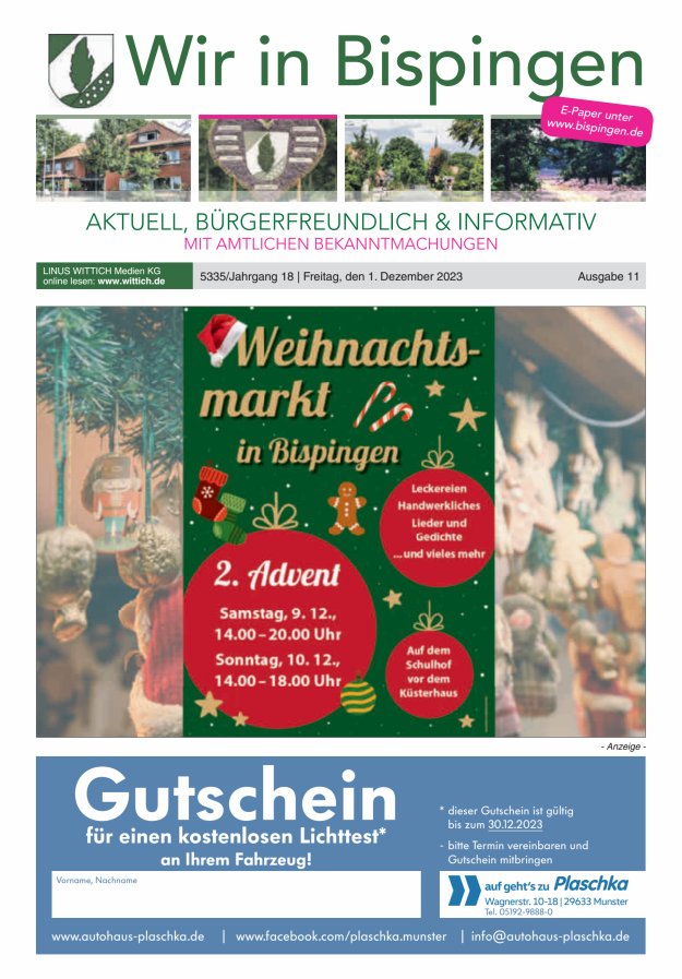 Wir in Bispingen Titelblatt 11/2023