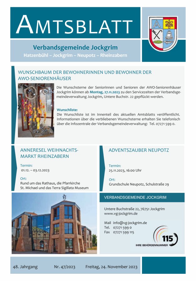 Amtsblatt VG Jockgrim Titelblatt 47/2023