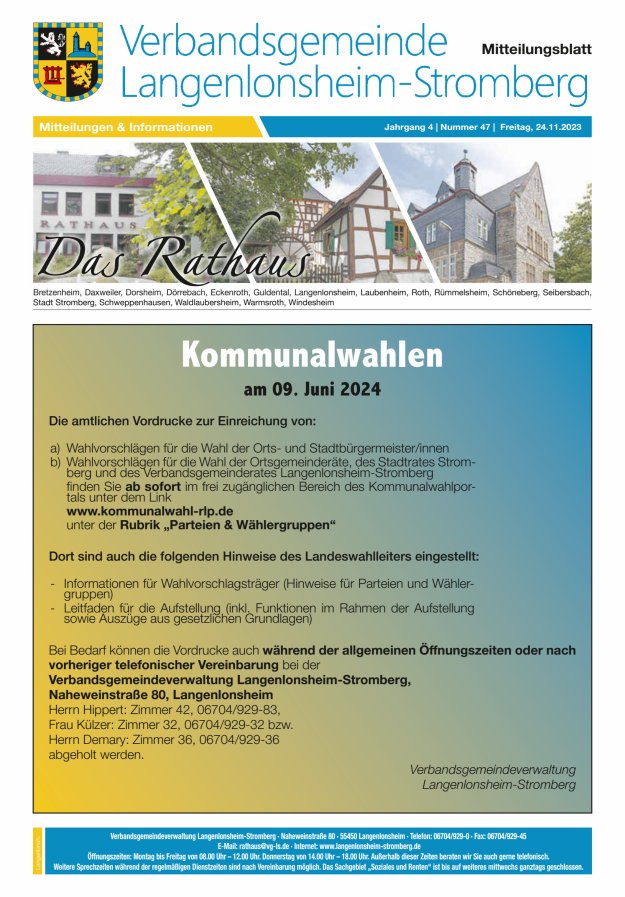 Das Rathaus - MTB d VG Langenlonsheim-Stromberg Titelblatt 47/2023