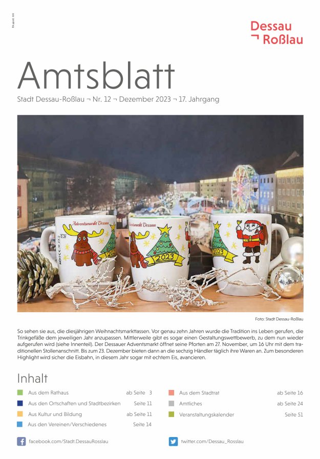 Amtsblatt Stadt Dessau-Roßlau Titelblatt 12/2023