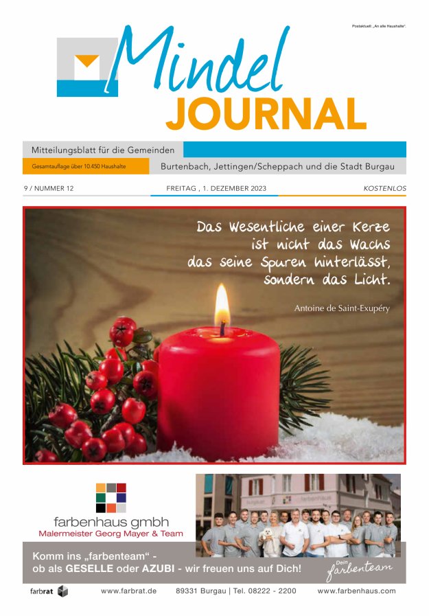 Mindeljournal Freies Blatt für Burgau Burtenbach Jettingen-Scheppach Titelblatt 12/2023