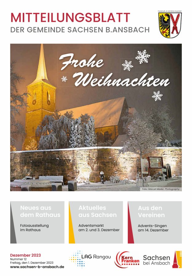 Amts- und Mitteilungsblatt der Gemeinde Sachsen b.Ansbach Titelblatt 12/2023