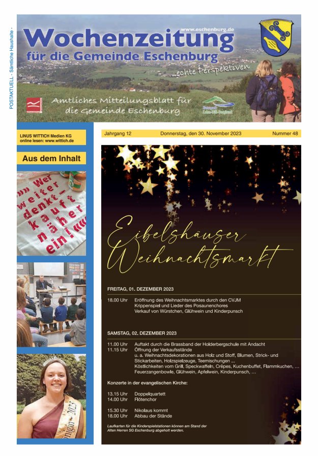 Wochenzeitung für die Gemeinde Eschenburg Titelblatt 48/2023