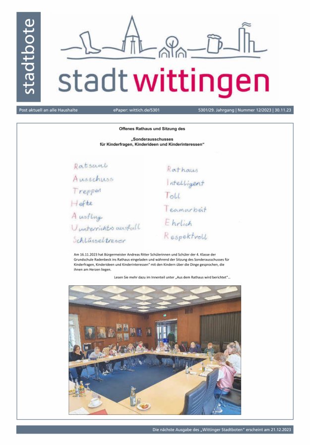 Wittinger Stadtbote Titelblatt 12/2023