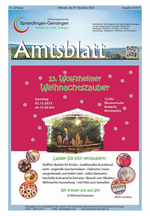 Amtsblatt VG Sprendlingen-Gensingen Titelblatt 48/2023