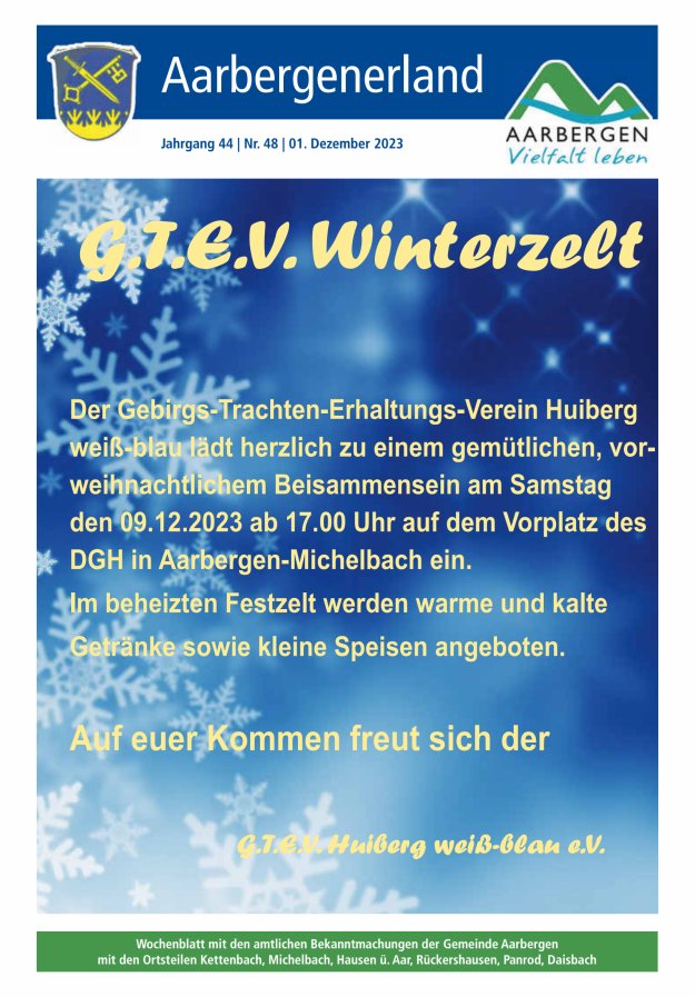 Aarbergenerland - Wochenblatt mit den amtlichen Bekanntmachungen Titelblatt 48/2023
