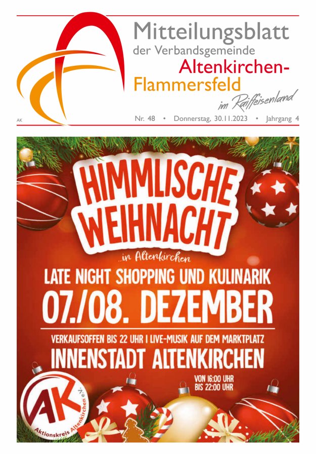 Mitteilungsblatt Verbandsgemeinde Altenkirchen-Flammersfeld Titelblatt 48/2023