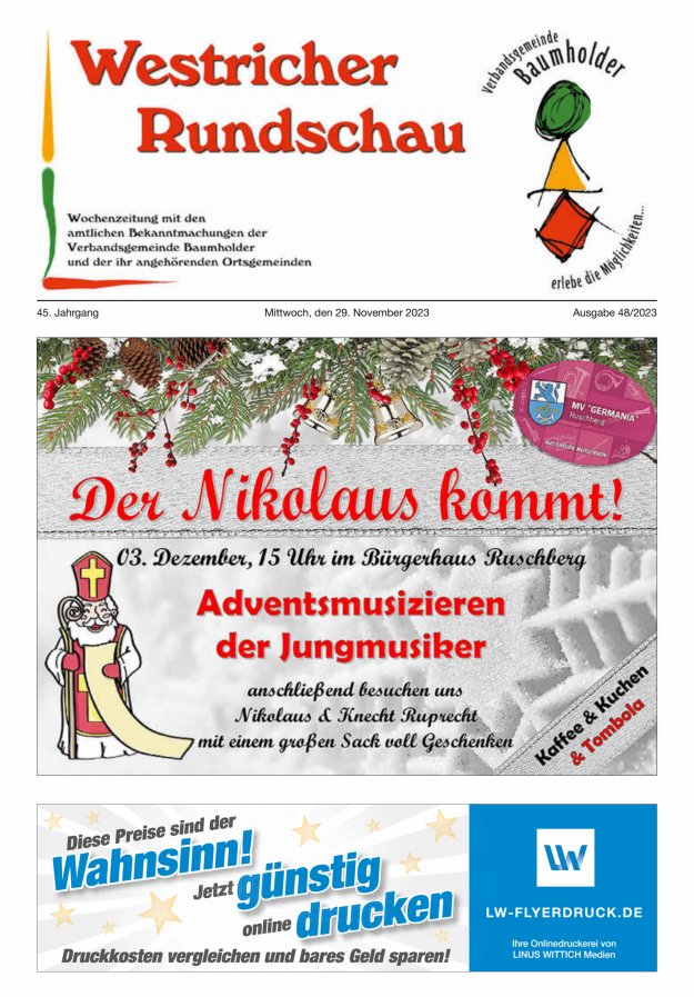 Westricher Rundschau VG Baumholder Titelblatt 48/2023