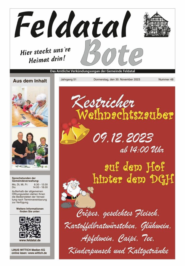 Das Amtliche Verkündungsorgan der Gemeinde Feldatal Titelblatt 48/2023