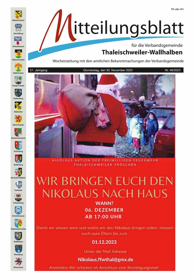 Mitteilungsblatt VG Thaleischweiler-Wallhalben Titelblatt 48/2023