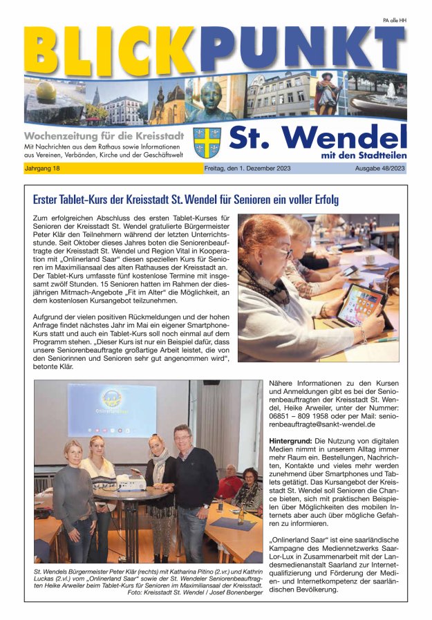 Blickpunkt St Wendel Titelblatt 48/2023