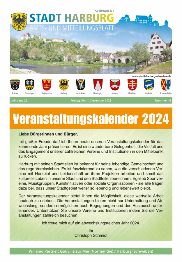 Amts- und Mitteilungsblatt der Stadt Harburg Titelblatt 48/2023