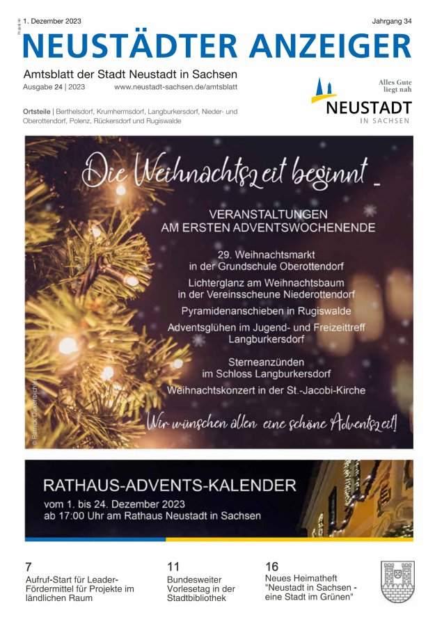 Neustädter Anzeiger - Amts- und Heimatblatt der Stadt Neustadt in Sachsen Titelblatt 24/2023
