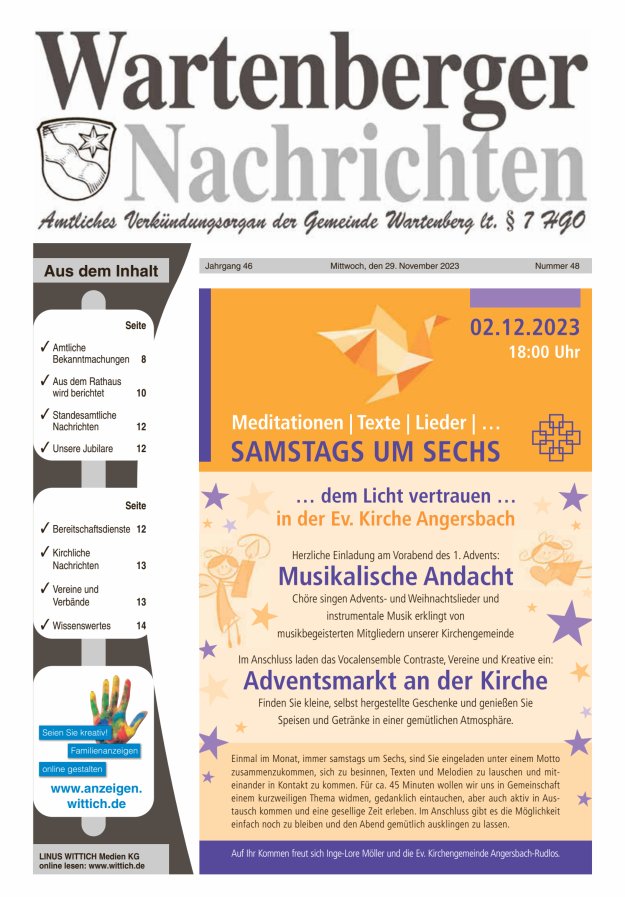 Wartenberger Nachrichten Titelblatt 48/2023