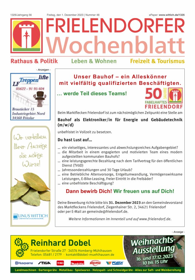 Frielendorfer Wochenblatt Titelblatt 48/2023