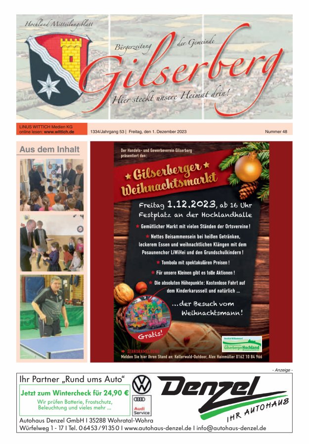 Hochland Mitteilungsblatt Gilserberg Titelblatt 48/2023